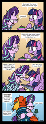 Size: 1300x3507 | Tagged: safe, artist:bobthedalek, dj pon-3, starlight glimmer, sunburst, twilight sparkle, vinyl scratch, alicorn, pony, unicorn, a trivial pursuit, g4, angry, bags under eyes, bed mane, boop, clothes, comforting, comic, crying, empathy cocoa, female, kite, magic, male, mare, mug, noseboop, pajamas, ragelight glimmer, stallion, starlight glimmer is not amused, teapot, that pony sure does love kites, tired, twilight sparkle (alicorn), unamused