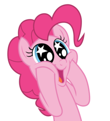 Size: 1484x1626 | Tagged: safe, artist:sonofaskywalker, pinkie pie, earth pony, pony, a trivial pursuit, g4, cute, diapinkes, female, simple background, solo, squee, squeeing, squishy cheeks, starry eyes, transparent background, vector, weapons-grade cute, wingding eyes