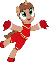 Size: 1829x2310 | Tagged: safe, artist:peternators, oc, oc only, oc:heroic armour, pony, cheerleader, cheerleader outfit, clothes, colt, foal, male, male cheerleader, pom pom, simple background, smiling, solo, teenager, transparent background