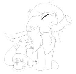 Size: 2193x2160 | Tagged: safe, artist:icy wings, oc, oc:hotfix, pegasus, pony, behaving like a cat, chest fluff, disembodied hand, hand, happy, high res, lineart, scratching