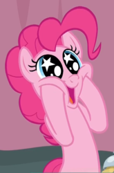 Size: 543x821 | Tagged: safe, screencap, pinkie pie, pony, a trivial pursuit, g4, cropped, cute, diapinkes, female, irrational exuberance, mare, smiling, solo, squishy cheeks, starry eyes, wingding eyes