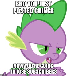 Size: 500x574 | Tagged: safe, artist:tarkan809, editor:tarkan809, spike, dragon, g4, bro you just posted cringe you're going to lose subscriber, caption, image macro, imgflip, meme, solo, spike is not amused, text, unamused