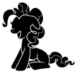 Size: 1094x1037 | Tagged: safe, artist:cheesepuffs, pinkie pie, earth pony, pony, g4, female, mare, monochrome, simple background, sitting, smiling, solo, transparent background