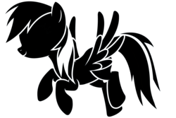 Size: 4500x3000 | Tagged: safe, artist:cheesepuffs, rainbow dash, pegasus, pony, g4, female, mare, monochrome, simple background, smiling, solo, spread wings, transparent background, wings
