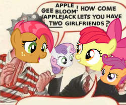 Size: 1600x1340 | Tagged: safe, apple bloom, babs seed, scootaloo, sweetie belle, earth pony, pony, unicorn, g4, exploitable meme, female, food, gee bill, hot dog, hotdog meme, lesbian, meat, meme, polyamory, sausage, ship:scootabelle, ship:scootabloom, ship:sweetiebloom, ship:sweetiebloomaloo, shipping