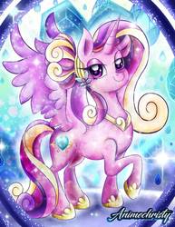 Size: 786x1017 | Tagged: safe, artist:animechristy, princess cadance, alicorn, crystal pony, pony, g4, the crystalling, crystal, crystal heart, female, jewelry, looking at you, mare, raised hoof, regalia, smiling, solo, sparkles