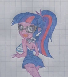 Size: 2887x3264 | Tagged: safe, artist:nintencano, sci-twi, twilight sparkle, equestria girls, g4, breasts, busty twilight sparkle, clothes, female, graph paper, high res, sci-twi swimsuit, sci-twibutt, solo, swimsuit, traditional art, twibutt