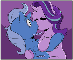 Size: 2712x2248 | Tagged: safe, artist:raph13th, starlight glimmer, trixie, pony, unicorn, g4, cropped, descriptive noise, duo, female, high res, kiss on the lips, kissing, lesbian, mare, ship:startrix, shipping, surprise kiss