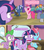 Size: 1600x1808 | Tagged: safe, edit, edited screencap, screencap, cranky doodle donkey, cup cake, doctor whooves, maud pie, midnight snack (g4), pinkie pie, spike, sunburst, time turner, twilight sparkle, alicorn, dragon, earth pony, pony, unicorn, a trivial pursuit, g4, my little pony: friendship is magic, ceiling light, comic, dialogue, door, excited, eye twitch, fake smile, female, floppy ears, flying, friendship student, male, mare, nervous smile, nose in the air, saddle bag, screencap comic, shrunken pupils, smiling, speech bubble, stallion, table flip, twilight sparkle (alicorn), waving, window, winged spike, wings