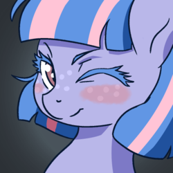 Size: 500x500 | Tagged: safe, artist:lockhe4rt, wind sprint, pegasus, pony, g4, blushing, cute, female, filly, freckles, one eye closed, solo, sprintabetes, wink