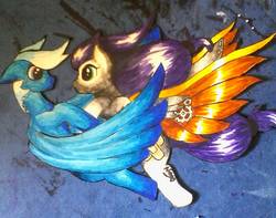 Size: 1006x794 | Tagged: safe, oc, oc:blueberry muffin, oc:noxi, pegasus, pony, artificial wings, augmented, magnet, mechanical wing, pegasus oc, shipping, wings