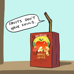 Size: 800x800 | Tagged: safe, artist:askthejuicebox, artist:docwario, applejack, big macintosh, granny smith, oc, oc:juice box, pony, g4, apple juice, irony, juice, juice box
