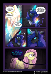 Size: 2298x3298 | Tagged: safe, artist:cosmalumi, fluttershy, nightmare moon, princess luna, pony, tumblr:ask queen moon, g4, clipped wings, comic, high res, wings