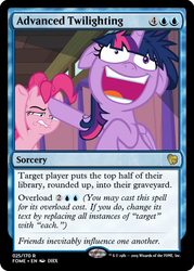 Size: 375x523 | Tagged: safe, edit, edited screencap, screencap, pinkie pie, twilight sparkle, alicorn, pony, a trivial pursuit, g4, ccg, faic, female, floppy ears, magic the gathering, mare, messy mane, trading card, trading card edit, twilight snapple, twilight sparkle (alicorn), twilighting, twilynanas