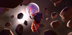 Size: 2430x1188 | Tagged: safe, artist:rexyseven, oc, oc only, oc:rusty gears, earth pony, pony, 3d, astronaut, female, mare, meteorite, solo, spacesuit
