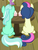 Size: 242x316 | Tagged: safe, screencap, bon bon, lyra heartstrings, spike, sweetie drops, dragon, earth pony, pony, unicorn, a trivial pursuit, g4, couple, cropped, cupcake, female, food, mare, offscreen character, sitting, winged spike, wings