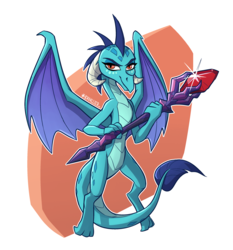 Size: 2656x2848 | Tagged: safe, artist:kavalliernc, princess ember, dragon, g4, gauntlet of fire, bloodstone scepter, dragon lord ember, female, high res, lidded eyes, looking at you, simple background, smiling, smirk, solo, white background