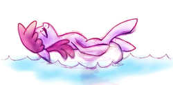 Size: 1214x600 | Tagged: safe, artist:rainspeak, berry punch, berryshine, earth pony, pony, g4, eyes closed, female, floating, floaty, floppy ears, inner tube, mare, on back, relaxing, smiling, solo, water