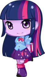 Size: 900x1534 | Tagged: safe, artist:yuuabyss, twilight sparkle, equestria girls, g4, beach, chibi, clothes, deviantart watermark, female, hands behind back, makeup, obtrusive watermark, simple background, skirt, smiling, solo, transparent background, watermark