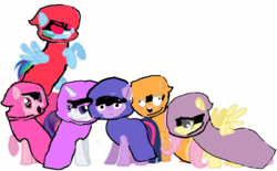 Size: 664x413 | Tagged: safe, artist:spikethehound, applejack, fluttershy, pinkie pie, rainbow dash, rarity, twilight sparkle, earth pony, pegasus, pony, unicorn, g4, 1000 hours in ms paint, angry, applejack also dresses in style, cloak, clothes, colored eyelashes, colors of raven, derp, eyelashes, happy, lazy, love, passion, purple eyelashes, rage, rainbow dash always dresses in style, raven (dc comics), red eyes, simple background, teen titans go, timid, unicorn twilight, white background