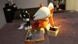 Size: 3840x2160 | Tagged: safe, artist:ashwilljones, oc, oc:caroline, oc:muffins, pony, 3d, bedroom, blender, cute, female, figurine, filly, friends, gaming miniature, high res, mare, miniature, playing