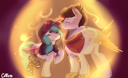 Size: 4000x2445 | Tagged: safe, artist:cottonheart05, oc, oc only, oc:cotton heart, hippogriff, pegasus, pony, clothes, cosplay, costume, couple, female, league of legends, male