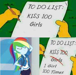 Size: 724x720 | Tagged: safe, edit, edited screencap, screencap, rainbow dash, equestria girls, g4, my little pony equestria girls: better together, run to break free, clothes, converse, cropped, cute, dashabetes, eyes closed, female, geode of super speed, magical geodes, male, meme, shoes, sneakers, solo, the simpsons