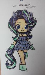 Size: 1151x1920 | Tagged: safe, artist:sleepykoinu, starlight glimmer, human, g4, clothes, crossover, dress, female, humanized, jewelry, light skin, mew mew power, pendant, pony ears, solo, tokyo mew mew, traditional art