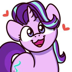 Size: 1000x1000 | Tagged: safe, artist:sugar morning, starlight glimmer, pony, unicorn, g4, cute, female, glimmerbetes, heart, looking at you, mare, open mouth, simple background, smiling, solo, sugar morning's smiling ponies, white background