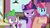 Size: 1920x1080 | Tagged: safe, screencap, cup cake, spike, twilight sparkle, alicorn, dragon, pony, a trivial pursuit, g4, my little pony: friendship is magic, lidded eyes, magic, saddle bag, scroll, twilight sparkle (alicorn), winged spike, wings