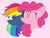 Size: 1416x1080 | Tagged: safe, artist:徐詩珮, pinkie pie, rainbow dash, pony, g4, secrets and pies, evil pie hater dash, female, kissing, lesbian, pink background, pinkiehater, ship:pinkiedash, shipping, simple background