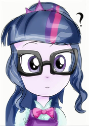 Size: 574x814 | Tagged: safe, artist:samyvillaly, sci-twi, twilight sparkle, human, equestria girls, g4, cute, female, front view, looking at you, question mark, solo, twiabetes
