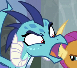 Size: 750x656 | Tagged: safe, screencap, princess ember, smolder, dragon, g4, school daze, angry, cropped, dragoness, ember is not amused, female, horn, open mouth, unamused