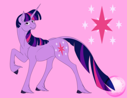 Size: 3300x2550 | Tagged: safe, artist:will-owl-the-wisp, twilight sparkle, pony, unicorn, g4, cloven hooves, female, high res, mare, pink background, raised hoof, simple background, solo, unicorn twilight, unshorn fetlocks