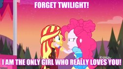 Size: 889x500 | Tagged: safe, edit, edited screencap, screencap, pinkie pie, sunset shimmer, equestria girls, equestria girls specials, g4, my little pony equestria girls: better together, my little pony equestria girls: sunset's backstage pass, female, implied lesbian, implied shipping, implied sunsetsparkle, lesbian, meme, ship:sunsetpie, shipping