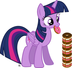 Size: 1652x1567 | Tagged: safe, artist:anime-equestria, twilight sparkle, alicorn, pony, cute, donut, female, food, happy, mare, mouth hold, simple background, solo, stacking, transparent background, twiabetes, twilight sparkle (alicorn), vector