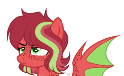 Size: 818x500 | Tagged: safe, artist:mintoria, oc, oc only, oc:rotten strawberry, bat pony, pony, female, mare, simple background, solo, transparent background