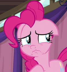 Size: 1011x1080 | Tagged: safe, screencap, pinkie pie, earth pony, pony, a trivial pursuit, g4, cropped, crying, female, floppy ears, mare, sad, solo, teary eyes, wavy mouth