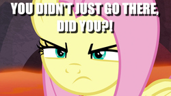 Size: 1920x1080 | Tagged: safe, edit, edited screencap, screencap, fluttershy, g4, sweet and smoky, badass, caption, flutterbadass, fluttershy is not amused, image macro, text, unamused