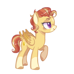 Size: 1099x1092 | Tagged: safe, artist:corporalvortex, oc, oc only, oc:golden winds, pegasus, pony, base used, coat markings, colored wings, female, magical gay spawn, mare, offspring, parent:sunburst, parent:zephyr breeze, parents:zephyrburst, raised hoof, short mane, simple background, smiling, socks (coat markings), solo, tail feathers, white background, wings