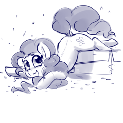 Size: 2000x2000 | Tagged: safe, artist:dimfann, pinkie pie, earth pony, pony, g4, face down ass up, female, high res, monochrome, simple background, sketch, solo, white background