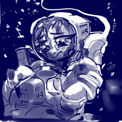 Size: 2000x2000 | Tagged: safe, artist:dimfann, pony, astronaut, high res, monochrome, sketch, solo, space, spacesuit