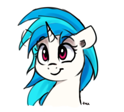 Size: 688x620 | Tagged: safe, artist:thefloatingtree, dj pon-3, vinyl scratch, pony, unicorn, g4, bust, cute, female, glasses off, mare, missing accessory, portrait, simple background, smiling, solo, three quarter view, vinylbetes, white background