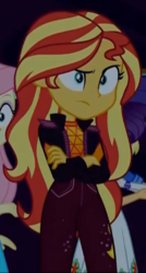 Size: 270x503 | Tagged: safe, screencap, fluttershy, rarity, sunset shimmer, equestria girls, equestria girls series, g4, sunset's backstage pass!, spoiler:eqg series (season 2), cropped, crossed arms, female