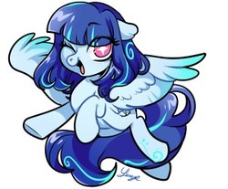 Size: 300x248 | Tagged: source needed, safe, artist:duvivi, oc, oc only, pegasus, pony, eye clipping through hair, one eye closed, signature, solo, starry eyes, wingding eyes, wink