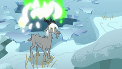 Size: 1280x720 | Tagged: safe, screencap, queen chrysalis, changeling, changeling queen, goat, frenemies (episode), g4, cloven hooves, disguise, disguised changeling, female, ice, snow, solo