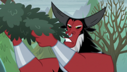 Size: 1920x1080 | Tagged: safe, screencap, lord tirek, centaur, frenemies (episode), g4, bare tree, foliage, forest, male, nose piercing, nose ring, piercing, septum piercing, solo, tree