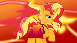 Size: 3840x2160 | Tagged: safe, artist:ejlightning007arts, artist:zacatron94, sunset shimmer, pony, unicorn, g4, butt, clothes, equestria girls outfit, female, high res, mare, plot, raised hoof, smiling, solo, swimsuit