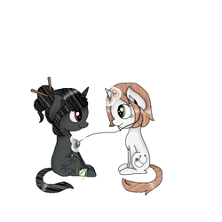 Size: 512x512 | Tagged: safe, artist:vicky181, oc, oc:ebony darkness, oc:healing touch, pony, bandage, cure, cute, duo, healing magic, listening, simple background, stethoscope, white background, white mage