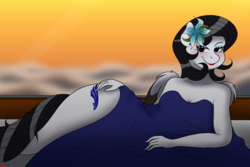 Size: 3000x2000 | Tagged: safe, artist:rarityismywaifu, oc, oc only, oc:lamika, pegasus, anthro, bed, blushing, chest freckles, choker, clothes, cloud, covers, cutie mark, draw me like one of your french girls, dress, ear piercing, earring, eyeshadow, female, flower, flower in hair, freckles, high res, jewelry, lipstick, makeup, mare, nail polish, piercing, pinup, shoulder freckles, side slit, silent princess, the legend of zelda, the legend of zelda: breath of the wild, total sideslit, window, wings